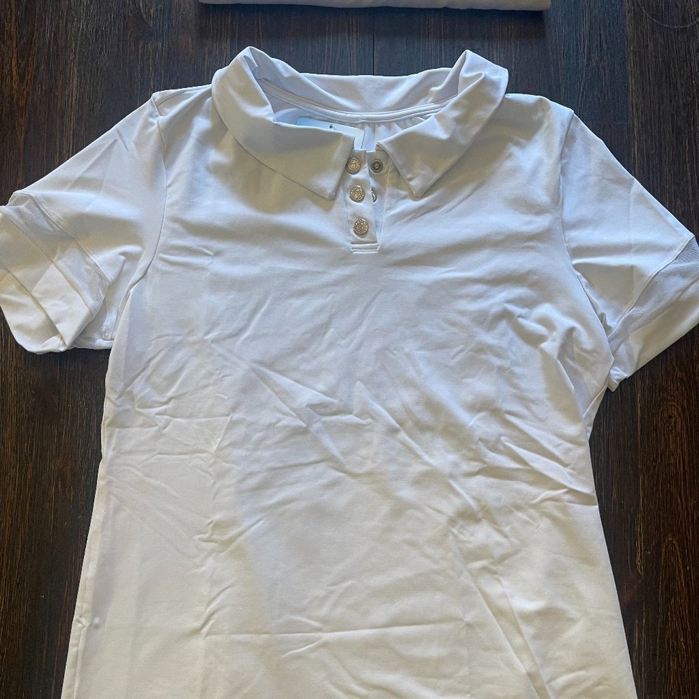 NWT Bluefish Sport White Tennis Polo with Mesh Arm Detail, XL